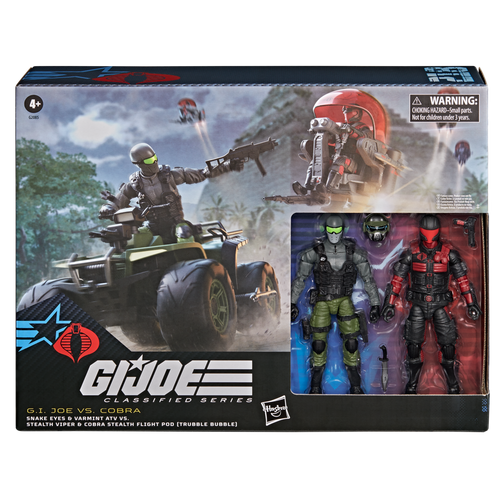 G.I. Joe Classified Series #218, Snake Eyes & Varmint ATV Vs. Stealth Viper & Cobra Stealth Flight Pod (Trubble Bubble)